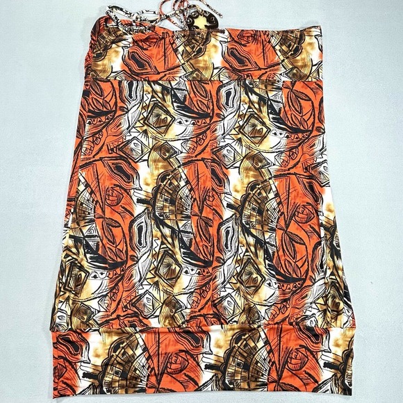 Caren Sport Dress Women's 3X Orange Black Brown Tan Halter Tie Neck Midi Print - Picture 2 of 16